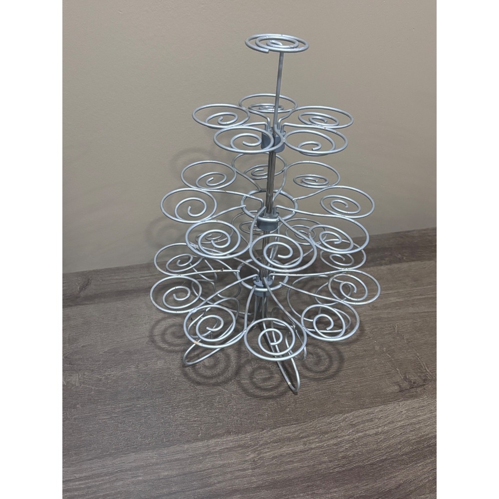 4 Tier Silver Metal Cupcake Stand 23 Count Spiral Dessert Tower Display